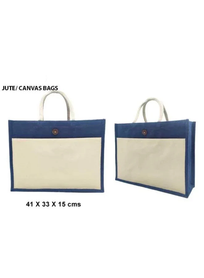 Set of 10 Eco-Friendly Jute Canvas Bag – Natural Jute & Canvas with Button