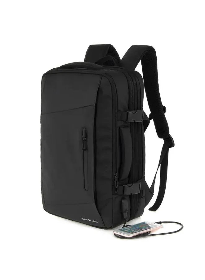 Black Laptop Backpack - 15.6" Laptop Bag with Water-Resistant Polyester & USB Charging Port