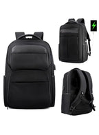 Black Laptop Backpack - 15.6" Water-Resistant Polyester Business Bag with USB Charging Port