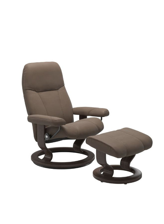 Stressless Consul Medium Classic Recliner with Footstool in Batick Leather – Scandinavian Ergonomic Chair with Plus System