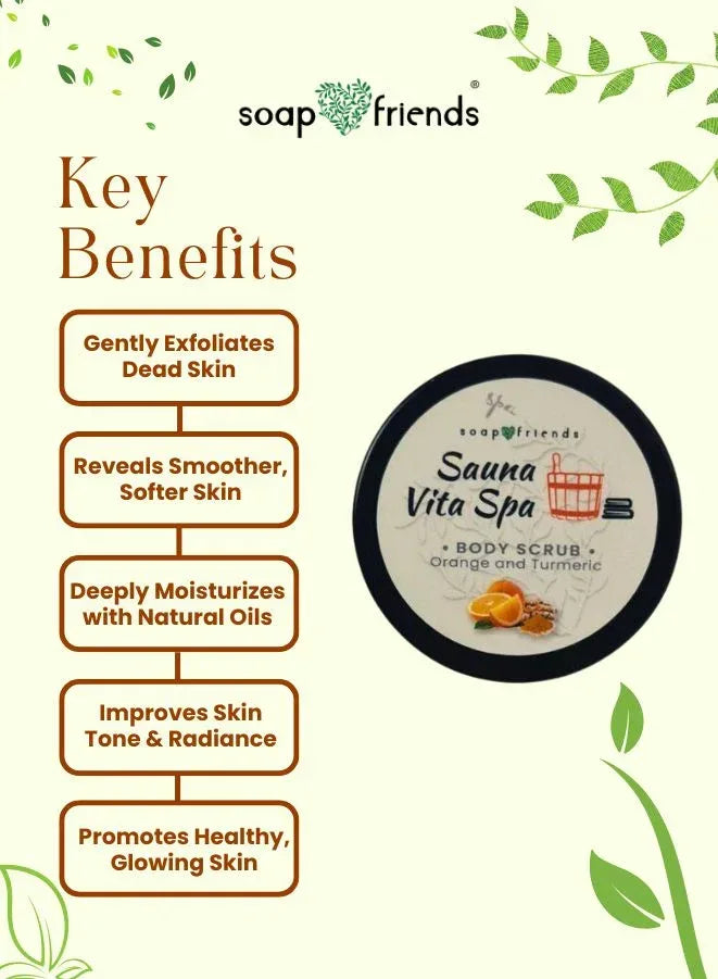 Soap&Friends Natural Orange Skincare Gift Set with Body Scrub Body Butter Face Mask and Shower Gel for Daily Skin Care Routine