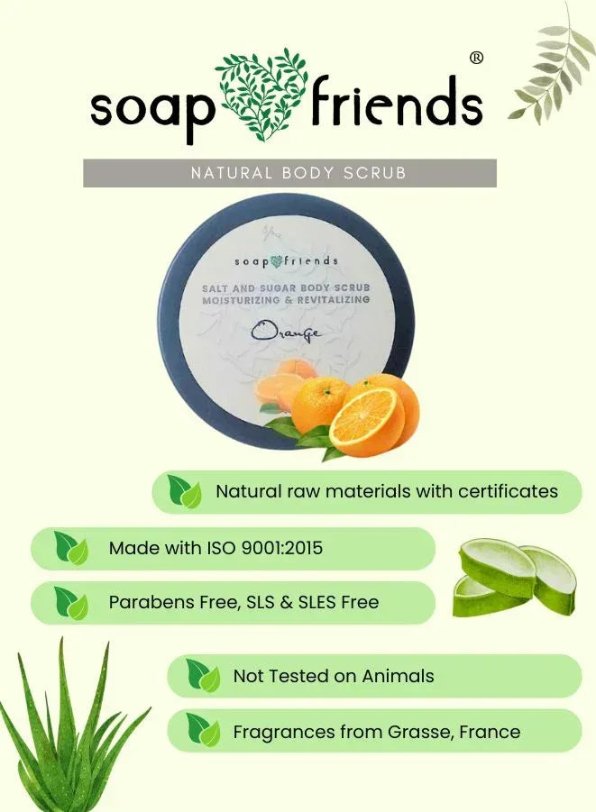 Soap&Friends Natural Orange Skincare Set with Bath Salt Body Scrub and Massage Body Oil
