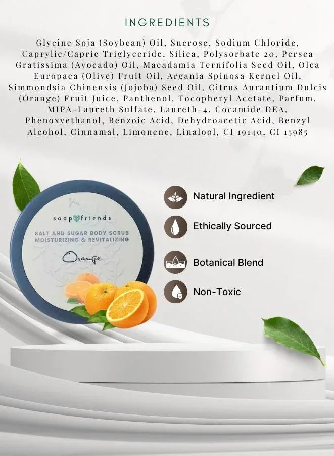 Soap&Friends Natural Orange Skincare Set with Bath Salt Body Scrub and Massage Body Oil for Relaxing Skin Care Routine