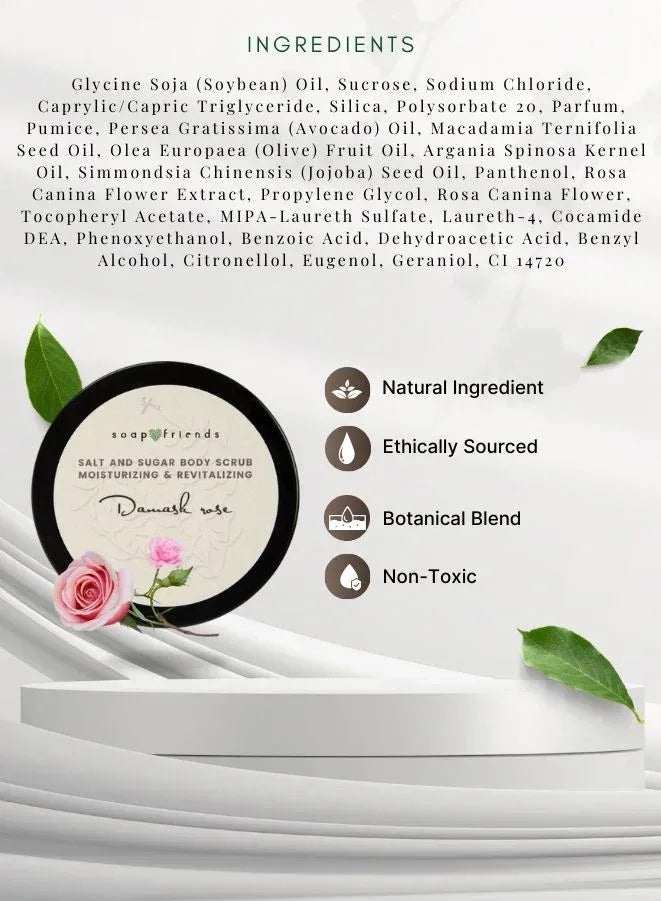 Soap&Friends Natural Rose Skincare Set with Massage Oil Body Scrub and Bath Salt