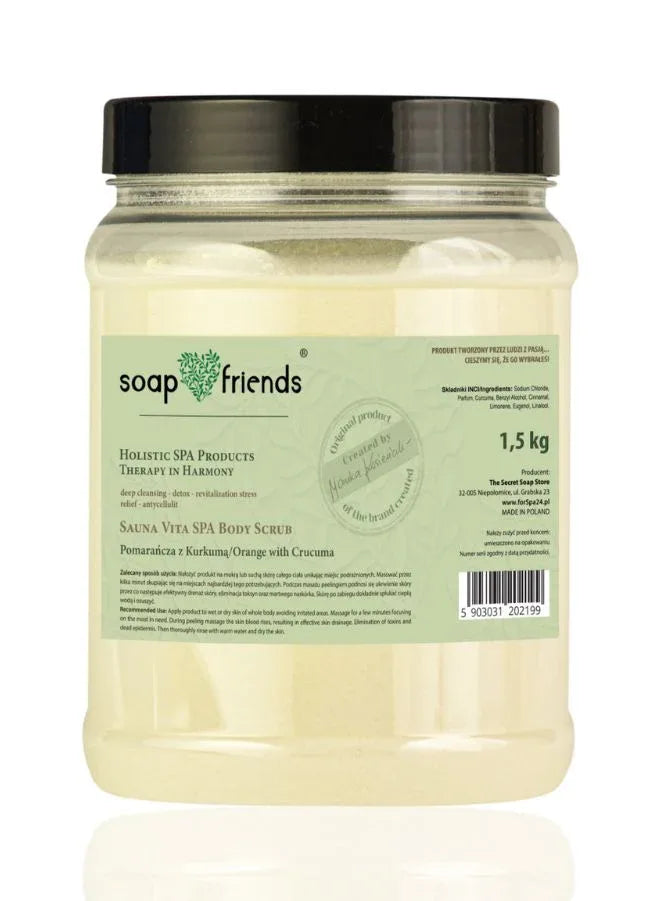 Natural Sauna Vita Spa Orange & Turmeric Body Scrub – 1.5kg | Soap & Friends | Detoxifying Salt Scrub