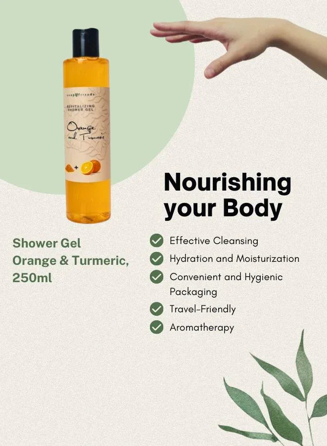 Soap&Friends Orange and Turmeric Shower Gel with Moisturizing Avocado Oil – Brightening Natural Body Wash for Glowing Skin – 250 ml