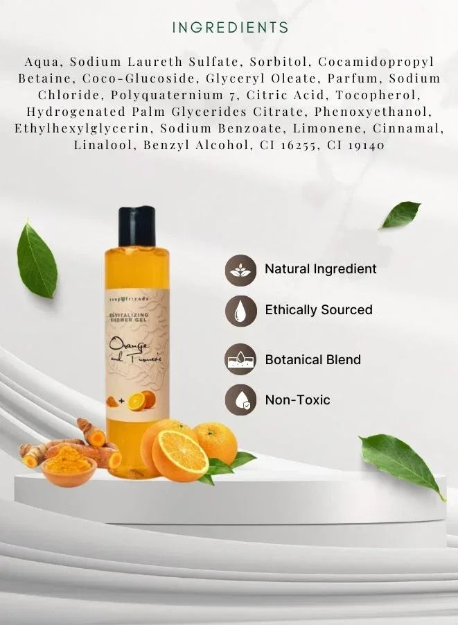 Soap&Friends Orange and Turmeric Shower Gel with Moisturizing Avocado Oil – Brightening Natural Body Wash for Glowing Skin – 250 ml