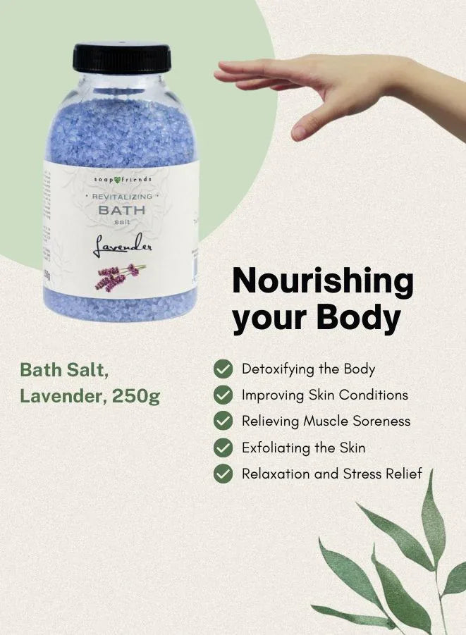 Soap&Friends Fine-Grained Lavender Bath Salt 250 g – Natural Relaxing Bath Salt with Soothing Lavender Aroma, Cruelty-Free Self-Care for Mind and Body