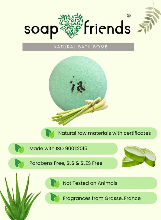 Soap&Friends Lemongrass Bath Bomb 110g – Refreshing Fizzy Bath Bomb with Citrus Essential Oils – Natural Spa Bath Bomb