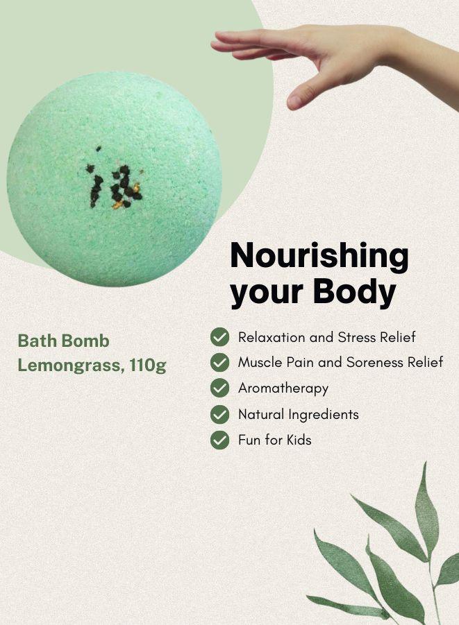 Soap&Friends Lemongrass Bath Bomb 110g – Refreshing Fizzy Bath Bomb with Citrus Essential Oils – Natural Spa Bath Bomb