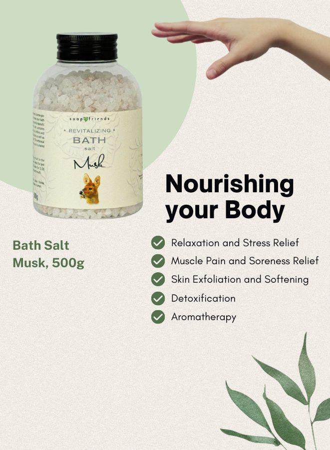 Soap&Friends Sensual Musk Bath Salt 500 g – Natural Bath Salt for Skin Renewal, Vitality, and Relaxation, Cruelty-Free Luxury Body Care for Rejuvenation