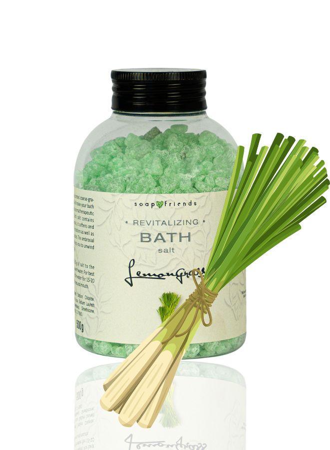 Soap&Friends Energizing Lemongrass Bath Salt 500 g – Natural Bath Salt for Revitalized Skin, Youthful Vitality, and Relaxation, Cruelty-Free Body Care