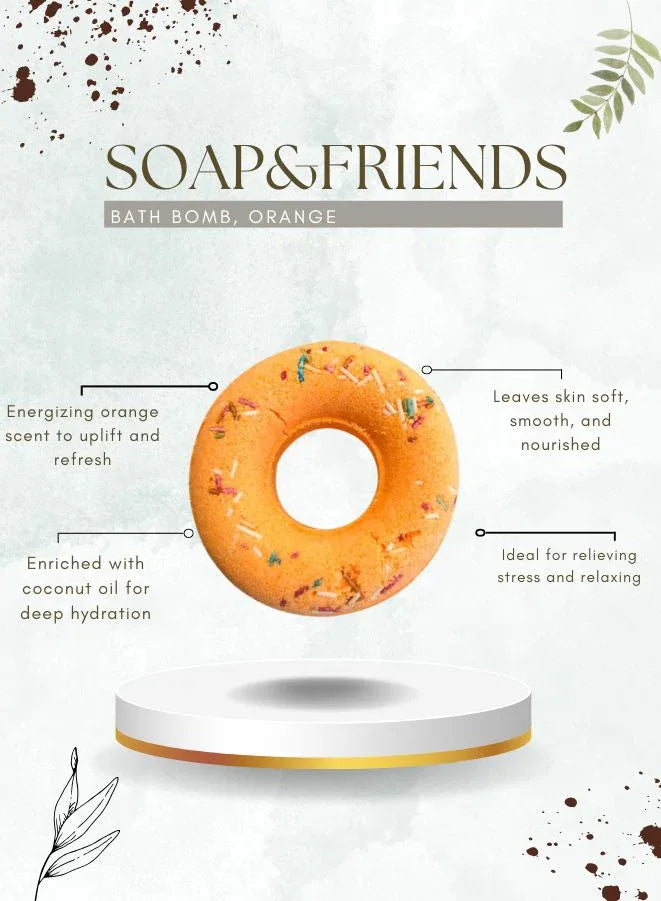 صابون وأصدقاء - قنبلة استحمام برتقالية بدونات، مرطبة، علاجية بالروائح وجاهزة للاستخدام في المنتجعات الصحية، 130 غرام
