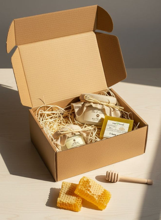 Honey Face Cream, Lip Balm, Soap Bar & Body Scrub Gift Set by Soap&Friends, set of 4