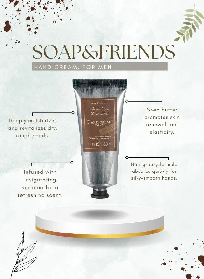 Soap&Friends Men's Grooming Set - Shea Hand Cream 80ml, Shower Gel 200ml, and Soap Bar 130g