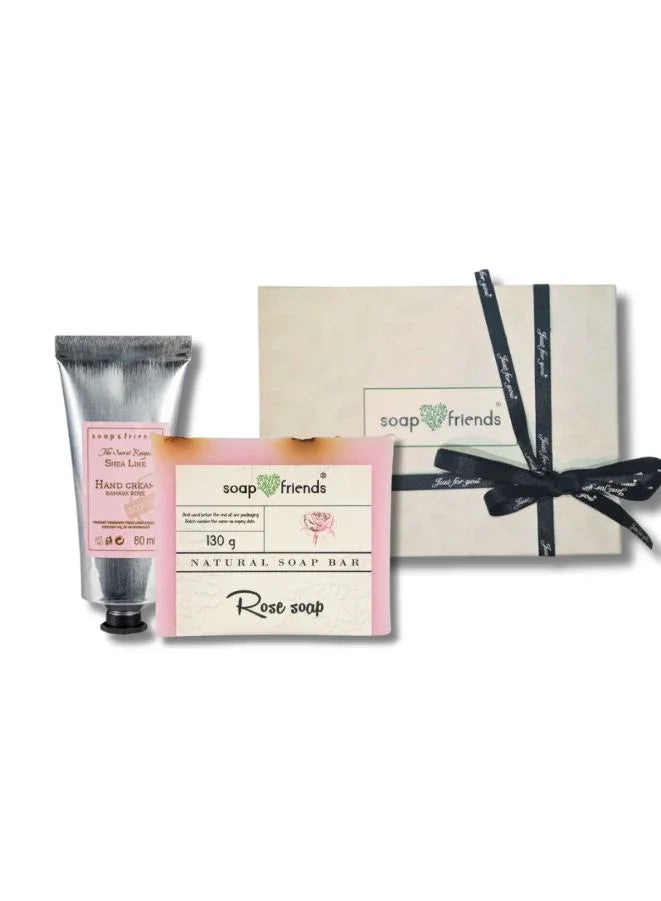 Soap&Friends Damask Rose Hand Cream (80ml) & Bar Soap (130g) Set of 2