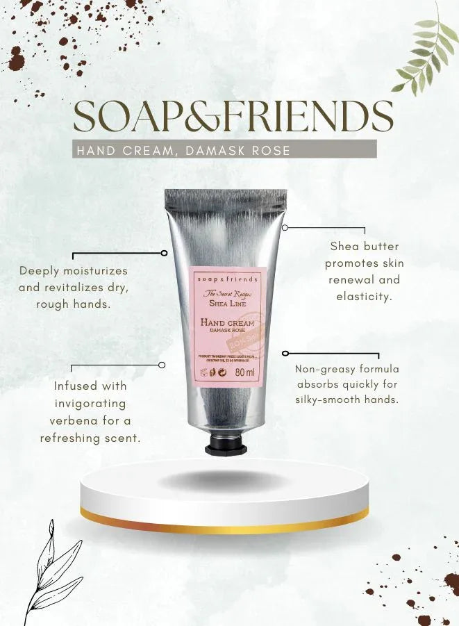 Soap&Friends Damask Rose Hand Cream (80ml) & Bar Soap (130g) Set of 2