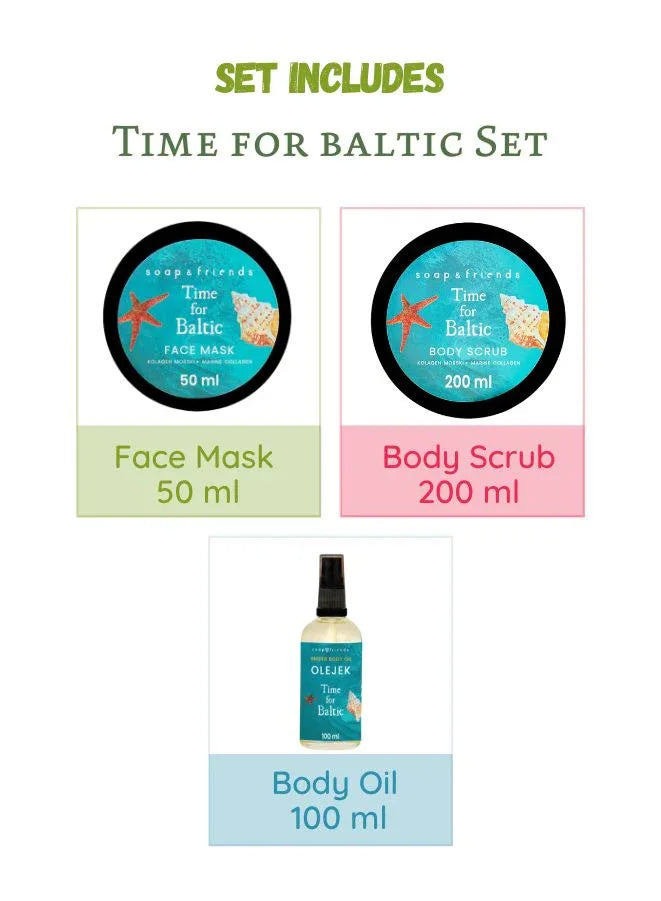Time for Baltic Skincare Set – Body Scrub, Face Mask & Nourishing Body Oil