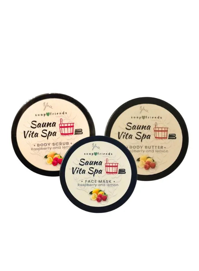 Sauna Vita Spa Raspberry & Lemon Skincare Set – Salt Scrub, Body Butter & Face Mask