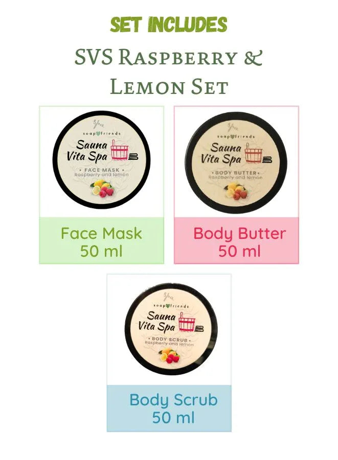 Sauna Vita Spa Raspberry & Lemon Skincare Set – Salt Scrub, Body Butter & Face Mask