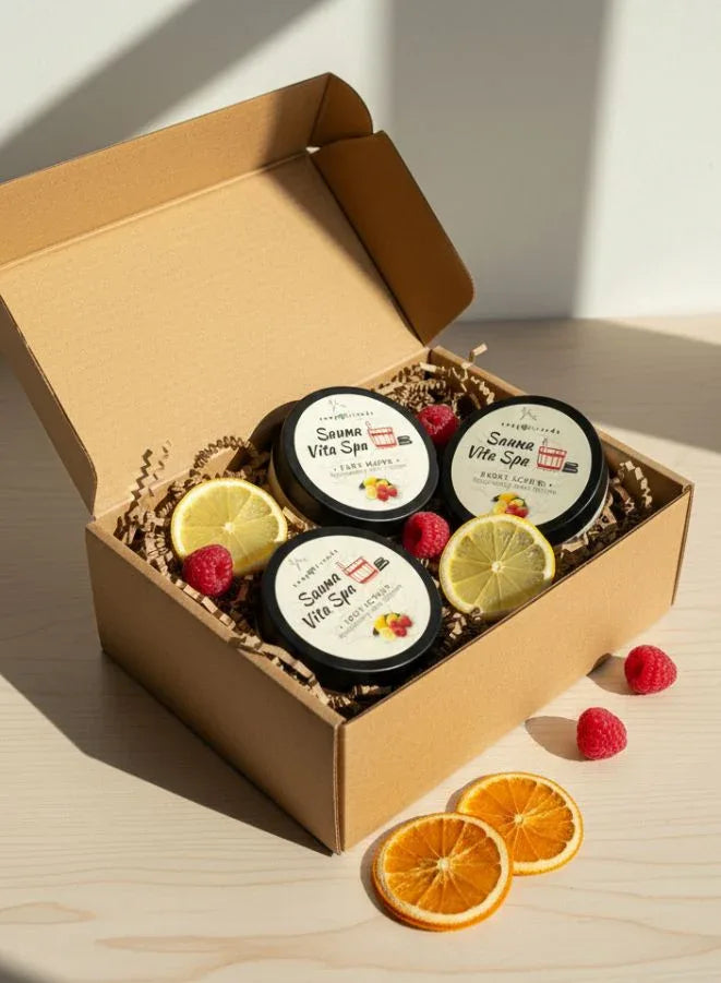 Sauna Vita Spa Raspberry & Lemon Skincare Set – Salt Scrub, Body Butter & Face Mask