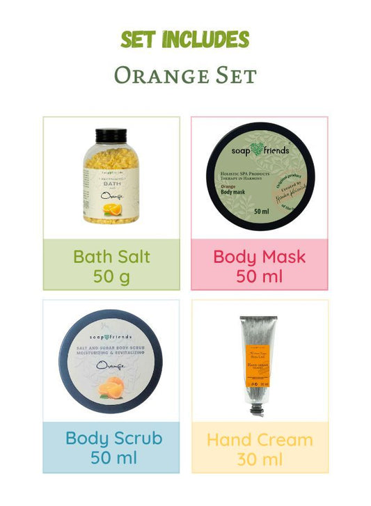 Soap&Friends Natural Orange Flavor Gift Set – Bath Salt, Body Mask, Scrub, Hand Cream & Soap