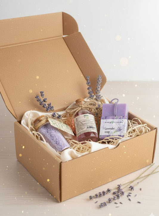 Soap & Friends Natural Lavender Skincare & Bath Set – Soap Bar 60g, Bath Salt 40g & Body Oil 50ml – Relaxing Aromatherapy Gift for Body & Mind