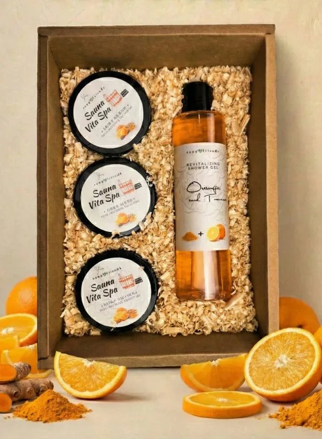 Soap&Friends Natural Orange Skincare Gift Set with Body Scrub Body Butter Face Mask and Shower Gel for Daily Skin Care Routine
