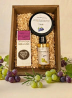 Soap&Friends Natural Grape Skincare Set with Hand Cream Body Scrub and Massage Oil for Nourished Skin