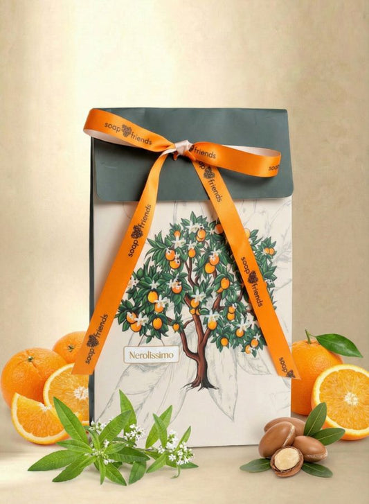 Natural Body Care Gift Set with Verbena Soap Orange Hand Cream & Argan Bath Bomb