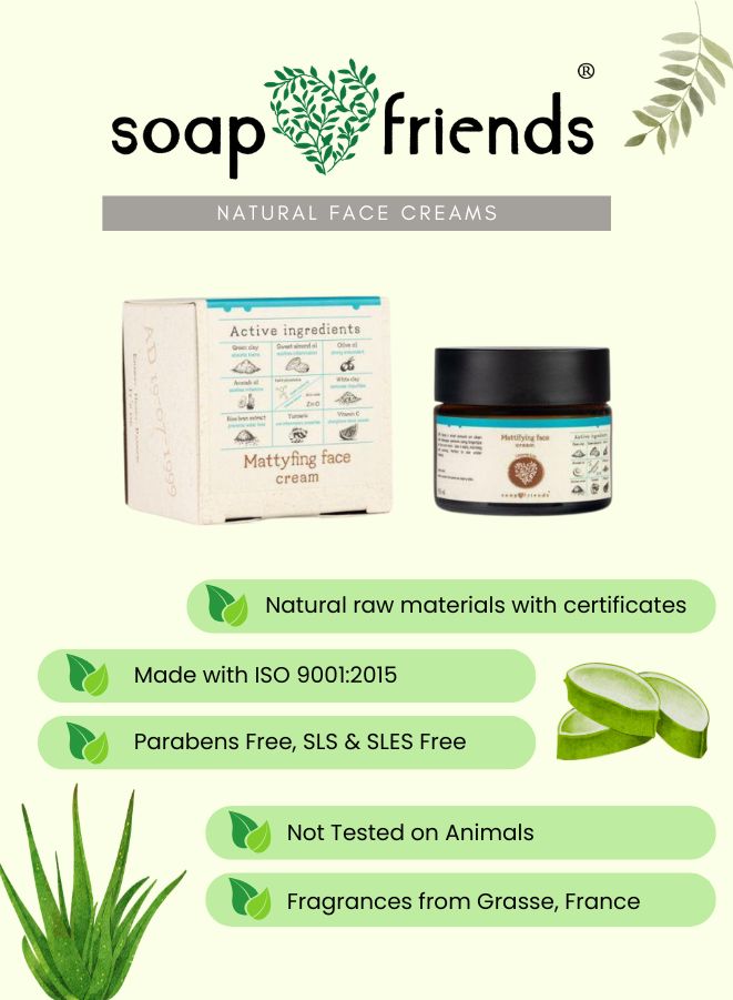 Soap & Friends natural face cream with packaging and aloe vera illustration on a white background