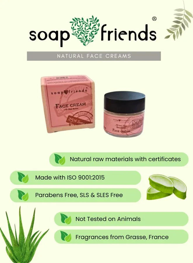 Soap and Friends natural face cream packaging with aloe vera illustration on a light green background