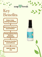 Soap & Friends product with key benefits listed on a green background