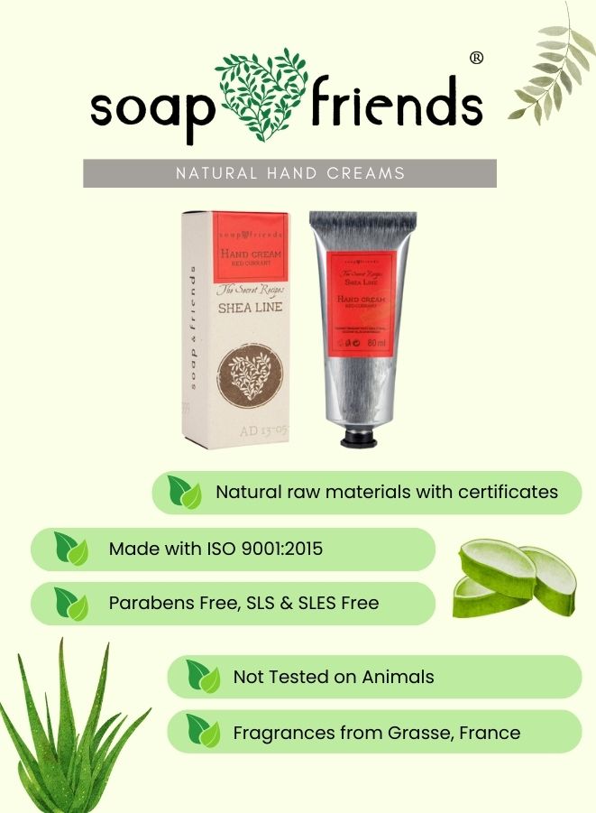 Soap & Friends natural hand cream packaging with aloe vera illustration on a green background
