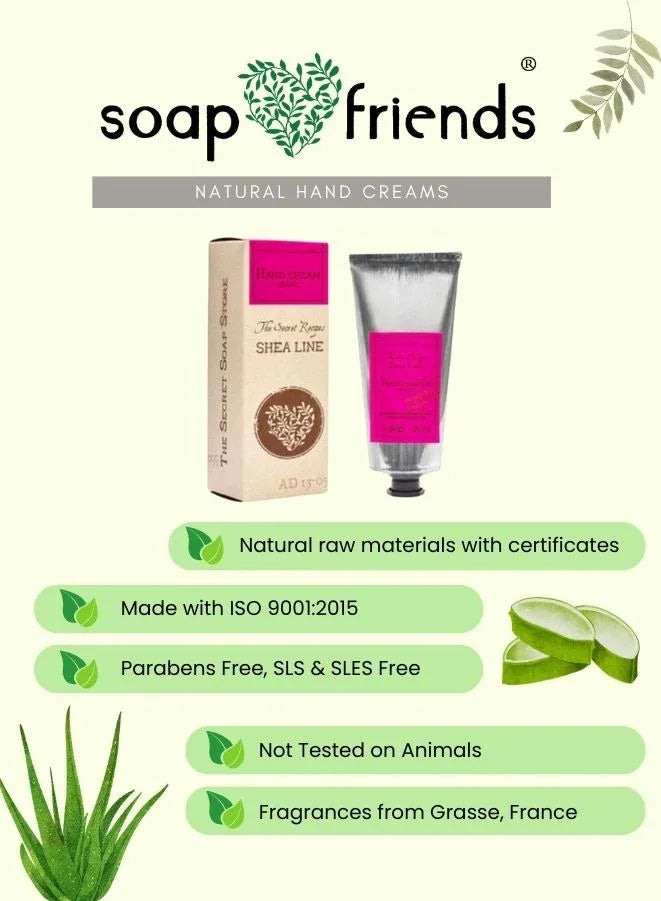 soap&friends natural hand creams with packaging and product on a light green background.