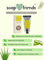 soap & friends natural hand creams with product packaging