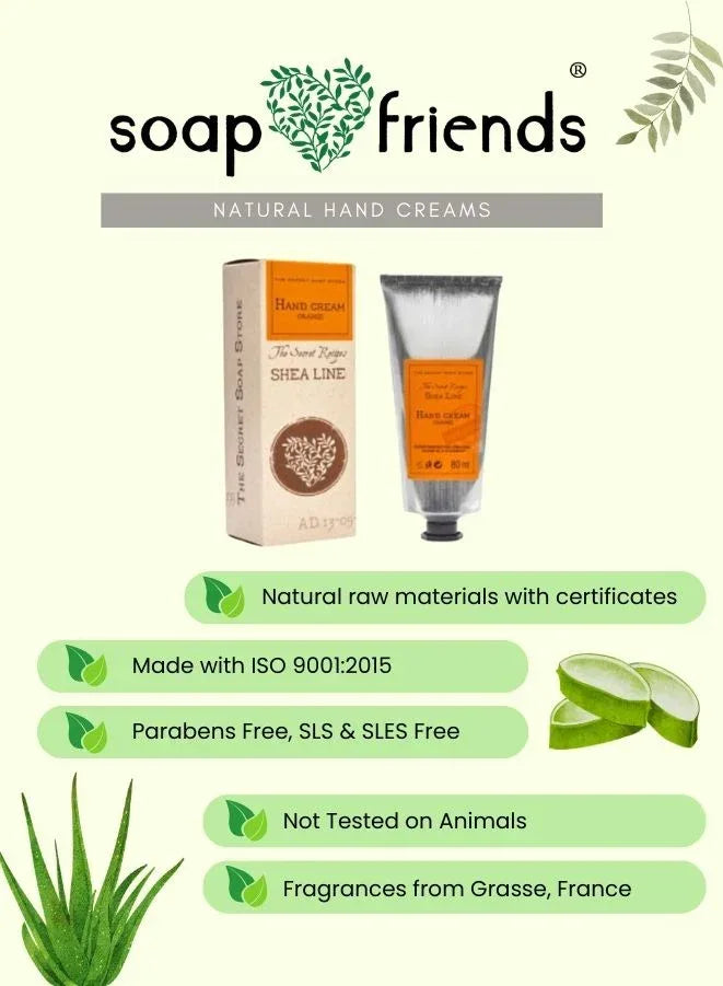 Soap & Friends natural hand cream packaging with aloe vera illustration on a white background