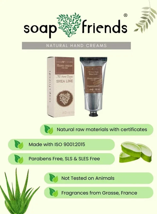 soap & friends natural hand creams with product packaging and aloe vera illustration.