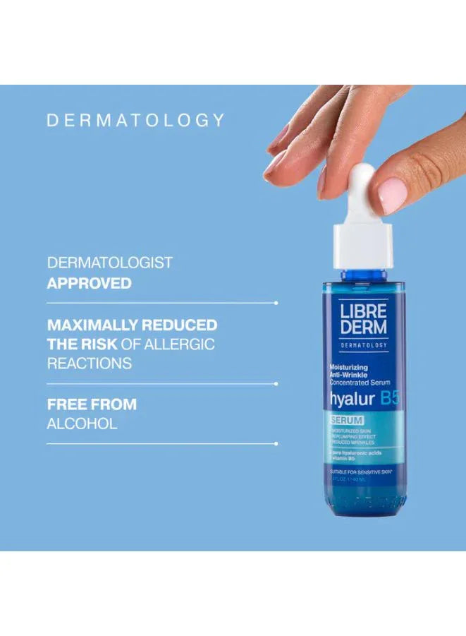 Librederm dropper bottle with text highlighting dermatologist approval and benefits on a blue background
