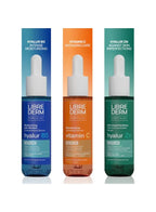 Three Librederm skincare serum bottles with different colored packaging on a white background.