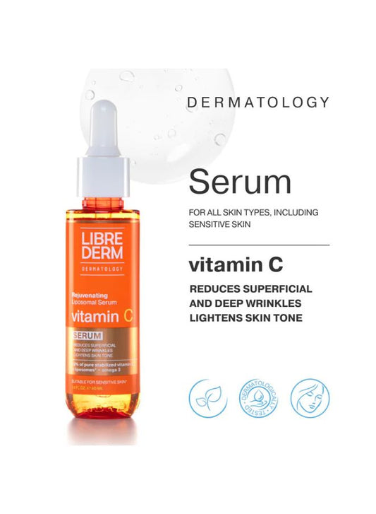 Librederm vitamin C face serum bottle with packaging on a white background
