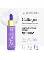 Collagen serum bottle with dropper on a white background
