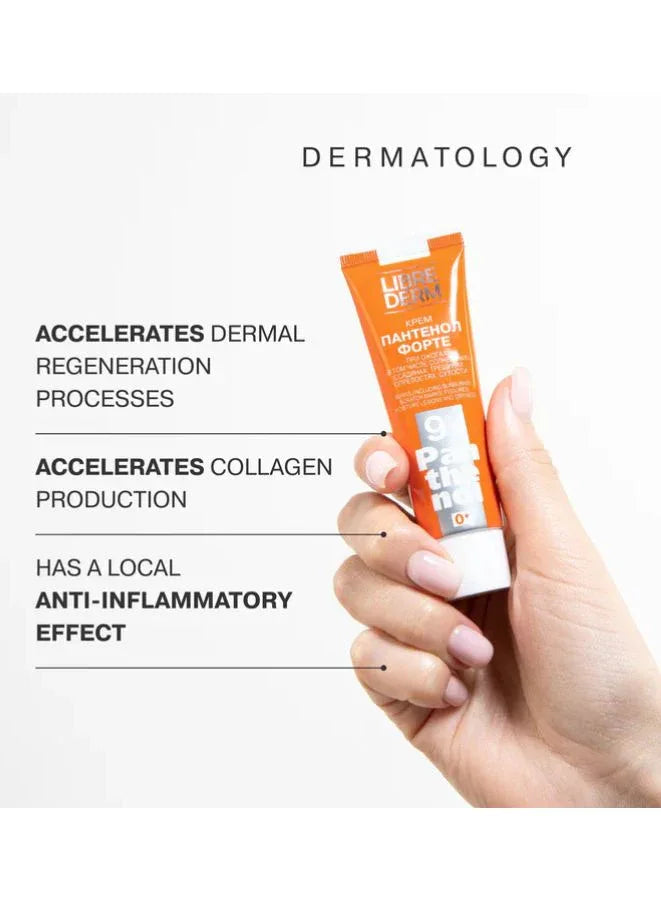 Hand holding a tube of Librederm skincare product with dermatology benefits text on a white background