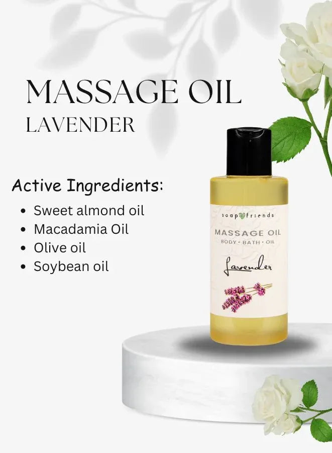 Soap&Friends Natural Lavender Skincare Set with Bath Salt Soap Body Scrub Body Butter and Massage Oil
