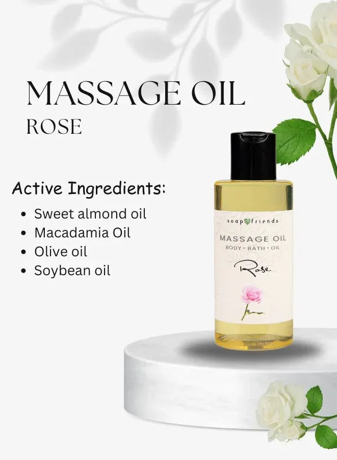 Soap&Friends Natural Rose Skincare Set with Massage Oil Body Scrub and Bath Salt