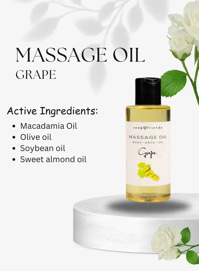 Soap&Friends Natural Grape Skincare Set with Hand Cream Body Scrub and Massage Oil for Nourished Skin