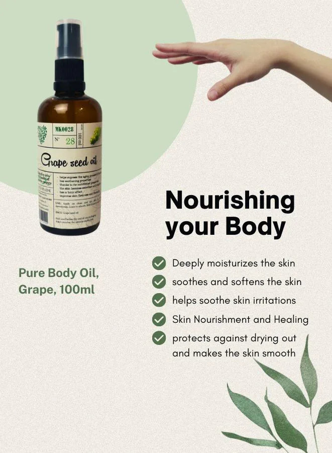 Pure Grape Seed Oil - 100% Natural Oil, 100 ml