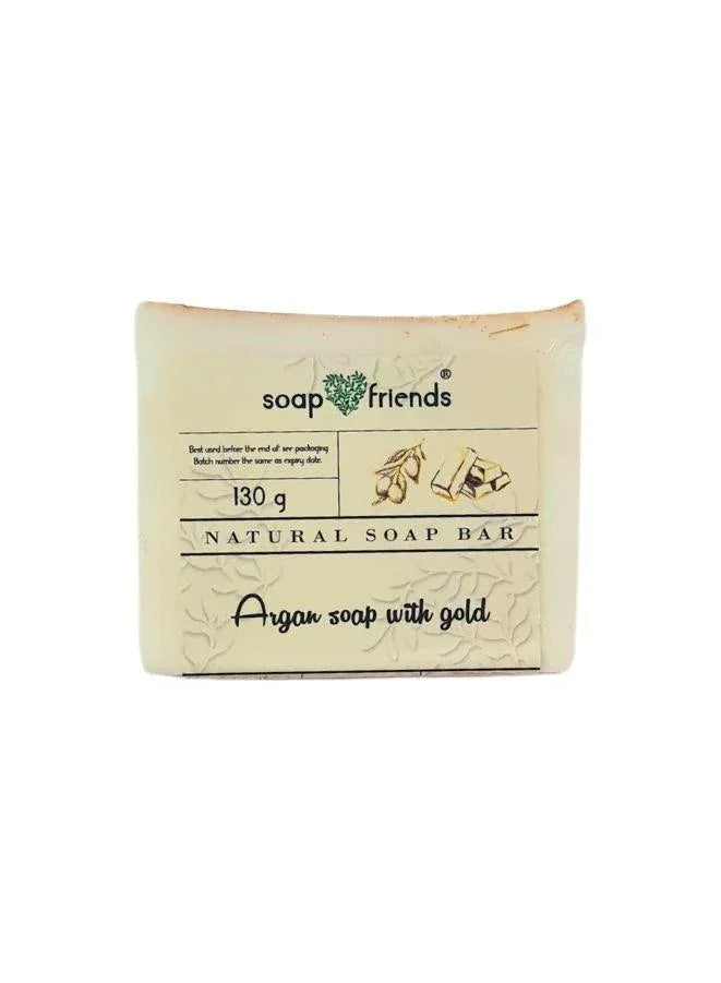 صابون الذهب بالغليسيرين العضوي وزيت الأرغان (130 جم) - مصنوع يدويًا بمستخلصات نباتية وزيوت أساسية لبشرة مرطبة ومشرقة