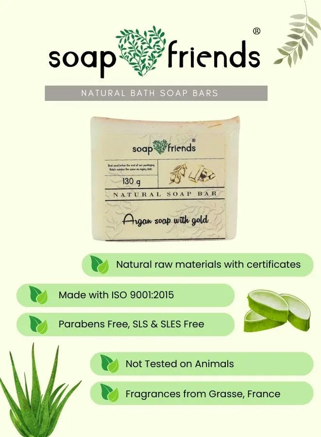 صابون الذهب بالغليسيرين العضوي وزيت الأرغان (130 جم) - مصنوع يدويًا بمستخلصات نباتية وزيوت أساسية لبشرة مرطبة ومشرقة
