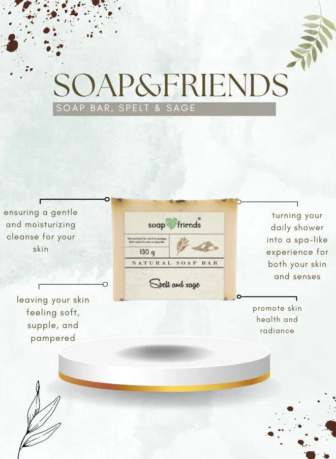 قالب صابون سانت هيلدغاردا بالمريمية والحنطة | 130 جرام تنظيف طبيعي لصحة البشرة الشاملة | الصابون والأصدقاء